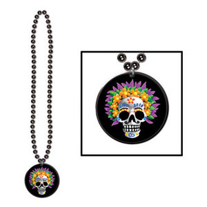 DAY OF THE DEAD SKULL NECKLACE MEDALLION