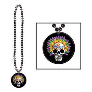 DAY OF THE DEAD SKULL NECKLACE MEDALLION