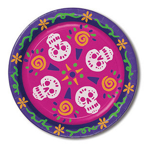 DAY OF THE DEAD PLATES PINK PURPLE 8CT