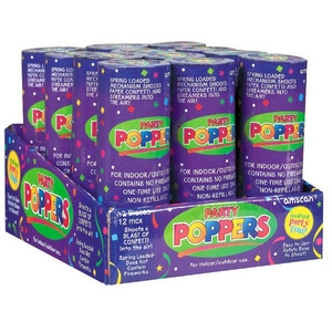 PARTY POPPERS CONFETTI 4IN BOX OF 12