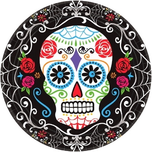PLATE 7IN  DAY OF THE DEAD ROUND 18CT