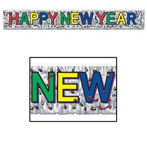 NEW YEAR METALLIC FRINGE BANNER 8INX5FT