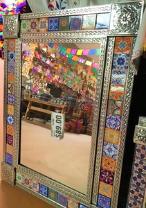 TIN MIRROR W/ TILE LARGE