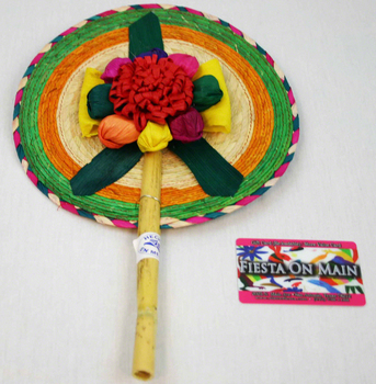 FAN W/ FLOWER STRAW 13IN