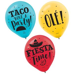 FIESTA PRINTED LATEX BALLOONS 15PCS 12IN