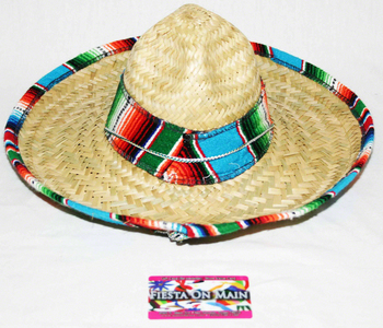 HAT STRAW SOMBRERO W/SARAPE SML 13IN