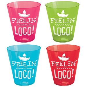 FIESTA SHOT GLASSES PLASTIC 2 OZ. 4 COLORS ASSORTED