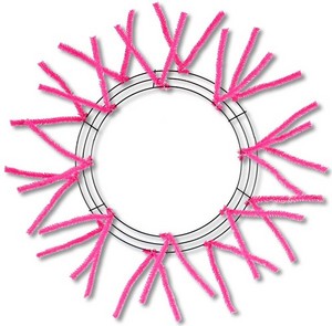 WIRE WREATH PENCIL WORK 15IN HOT PINK