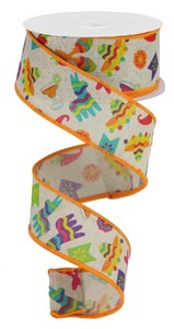 RIBBON FIESTA PRINT ON ROYAL NAT MULI 1.5INX10YD SPOOL