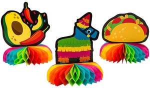 CENTERPIECES HONEYCOMB FIESTA TACO, AVOCADO, DONKEY 3PCS 5.5-7X6.5X8.5IN